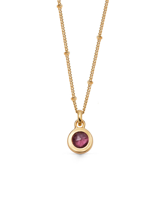 Gold October Pink Tourmaline Birthstone Pendant Necklace
