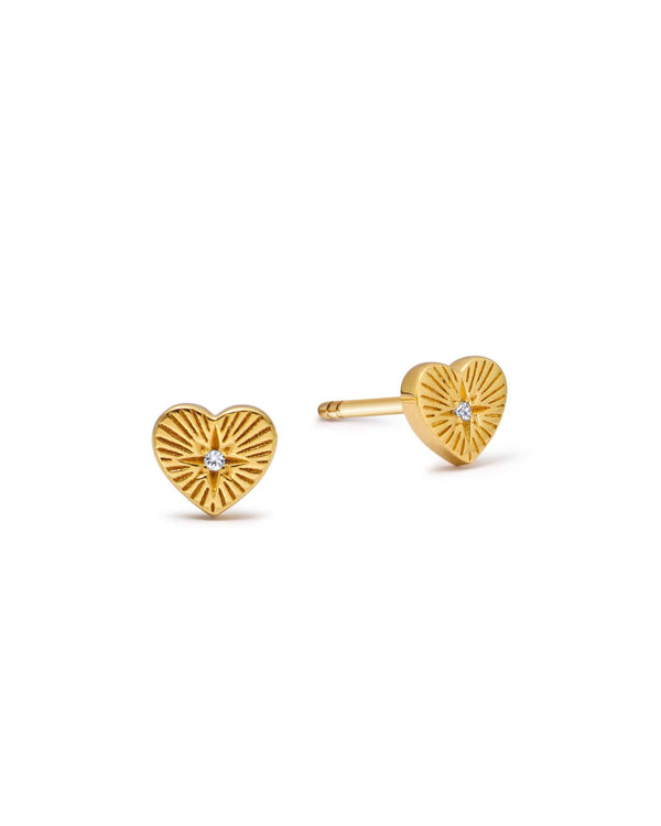Gold Biography Heart Stud Earrings