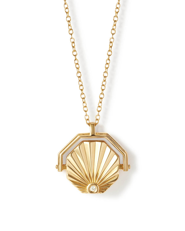Gold Celestial Sunrise Spinner Locket Necklace