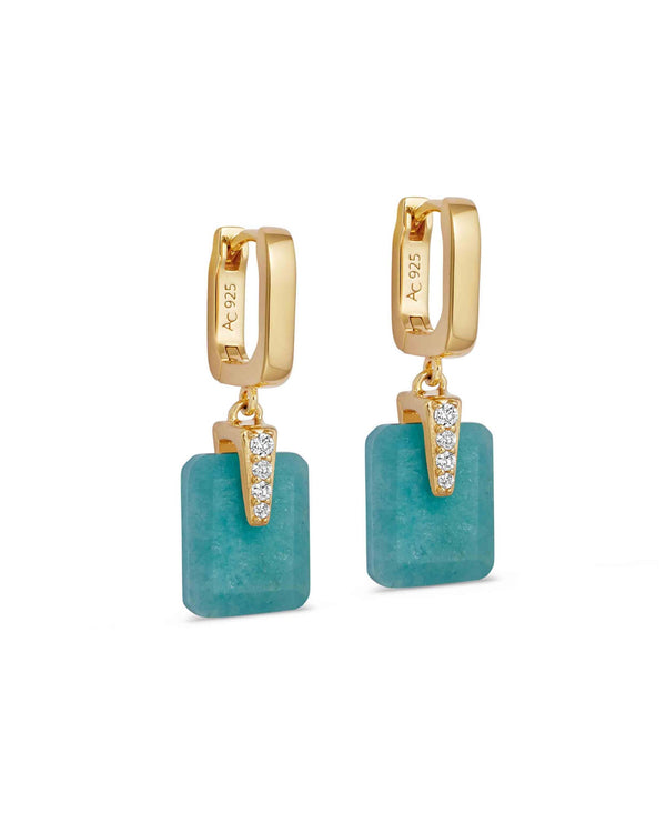 Gold Deco Amazonite Drop Huggies