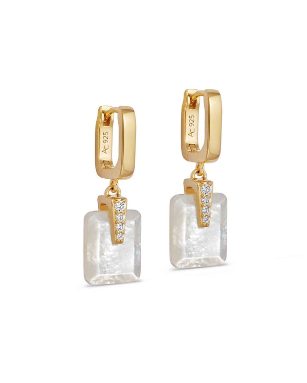 Gold Deco Mother of Pearl Drop Huggies