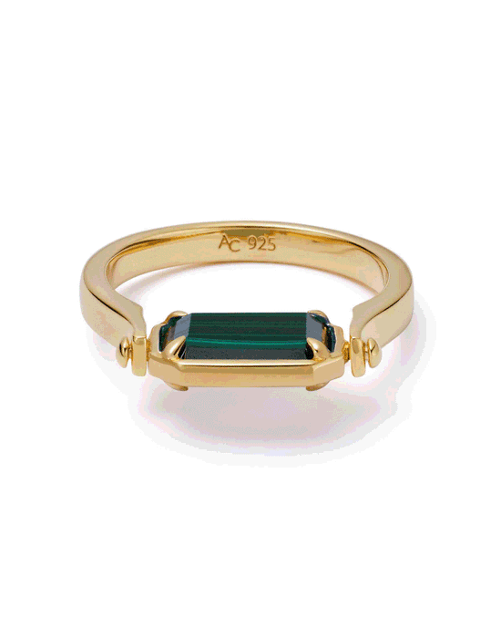 Gold Deco Lapis and Malachite Spinner Ring