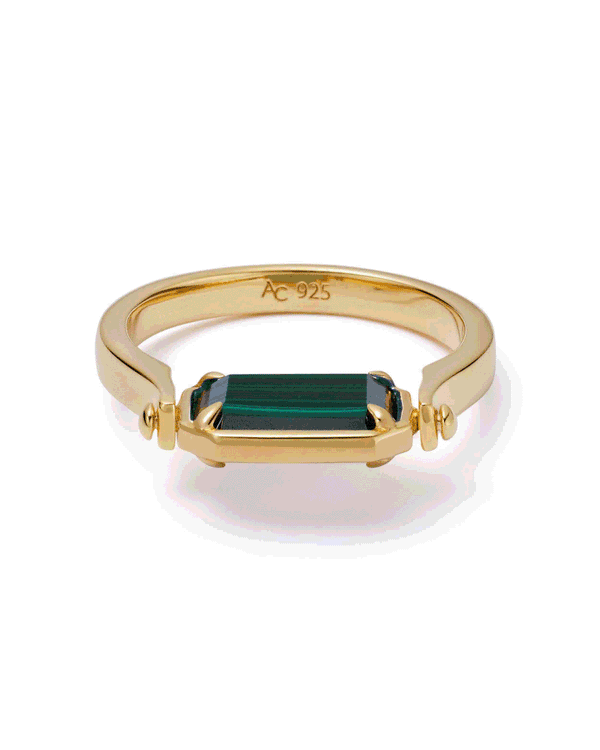 Gold Deco Lapis and Malachite Spinner Ring