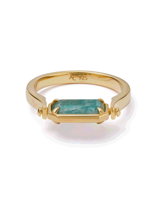 Gold Deco Mother of Pearl and Amazonite Spinner Ring