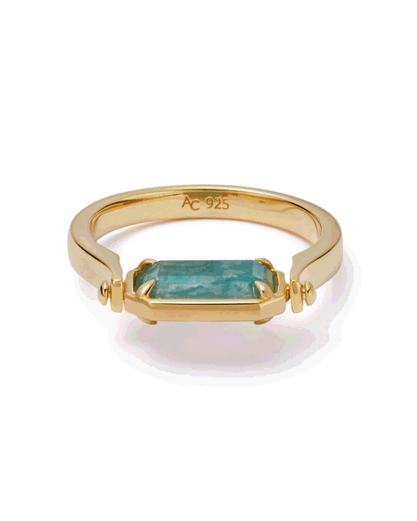 Gold Deco Mother of Pearl and Amazonite Spinner Ring