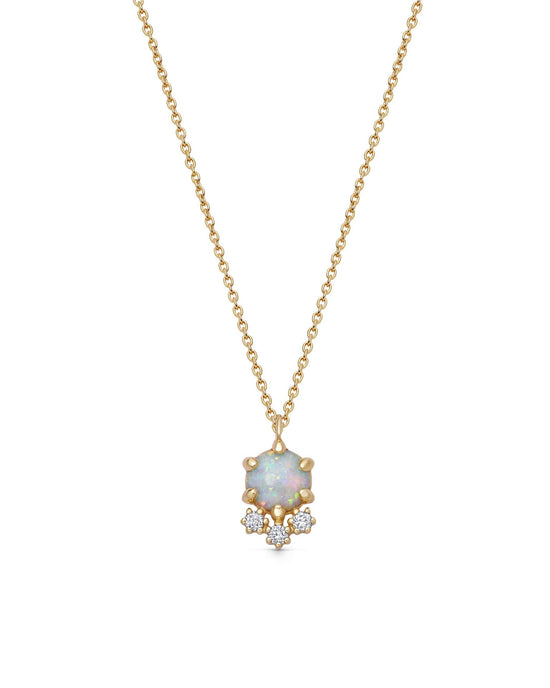 Solid Gold Interstellar Opal and Lab Grown Diamond Cluster Necklace
