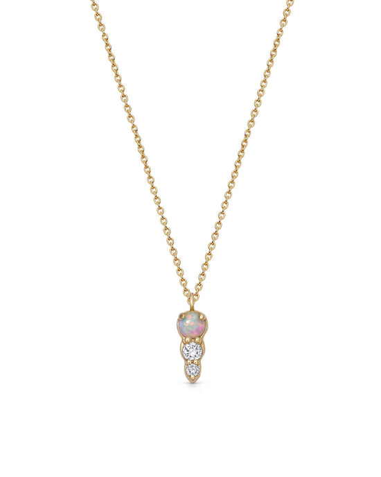 Solid Gold Interstellar Opal and Diamond Drop Necklace