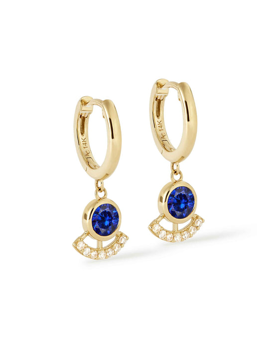 Solid Gold Sapphire and Diamond Drop Earrings