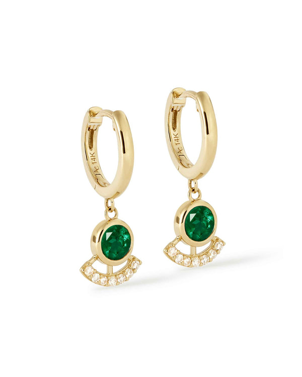 Solid Gold Emerald and Diamond Drop Earrings
