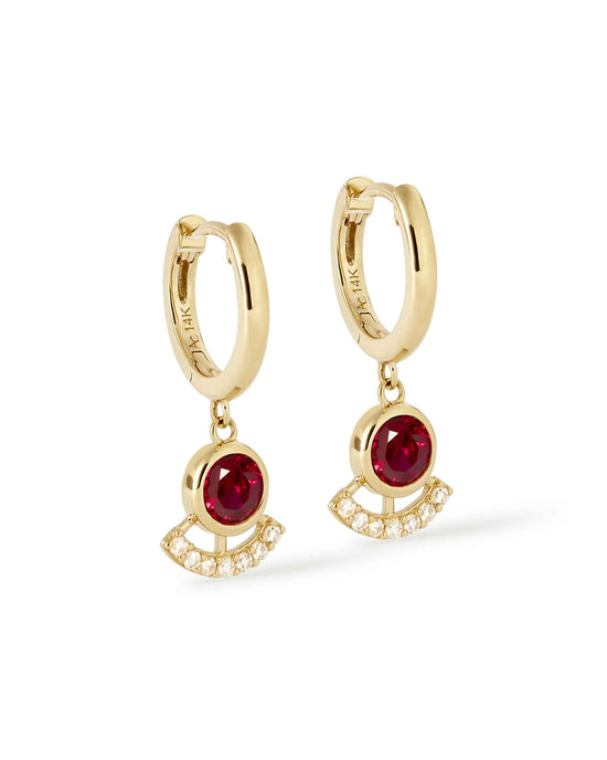Solid Gold Ruby and Diamond Drop Earrings