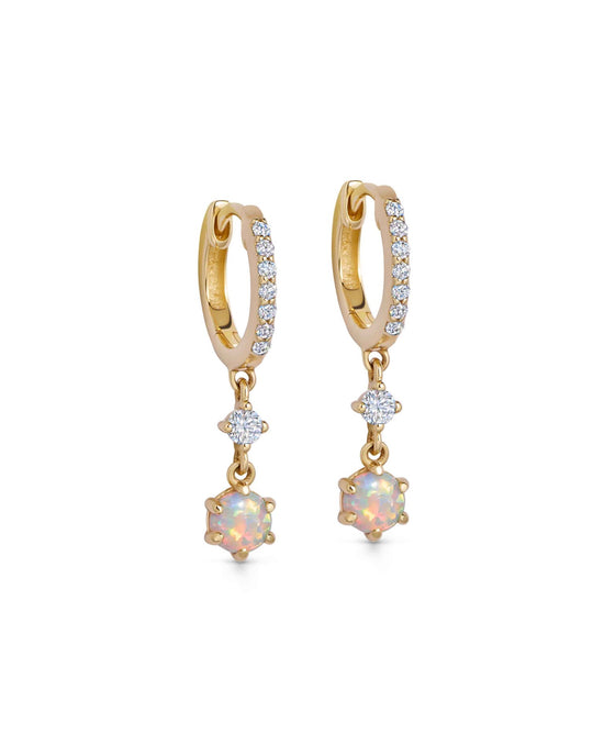 Solid Gold Interstellar Drop Opal and Lab Grown Diamond Earrings
