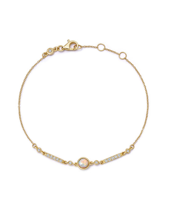 Solid Gold Interstellar Opal and Lab Grown Diamond Bracelet