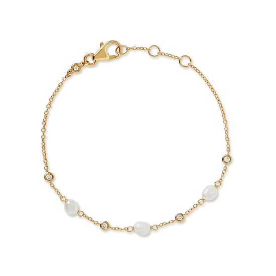 Gold Pearl and Sapphire Station Bracelet