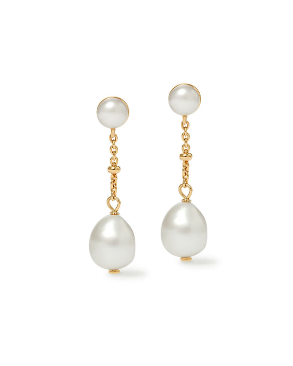 Gold Pearl Chain Stud Earrings