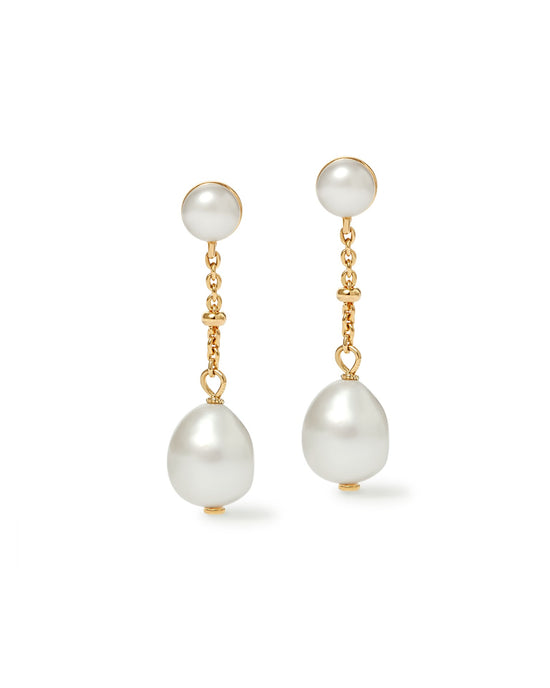 Gold Pearl Chain Stud Earrings
