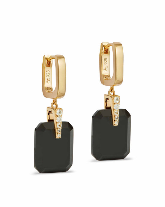 Gold Deco Maxi Black Onyx Earrings