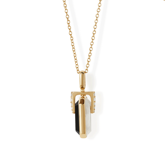 Gold Deco Mother of Pearl and Black Onyx Spinner Necklace