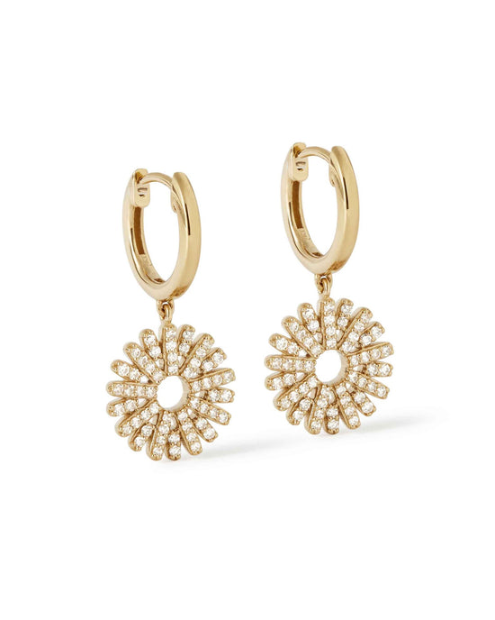 Solid Gold Rising Sun Huggie Earrings