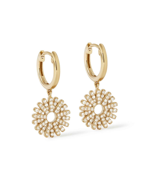 Solid Gold Rising Sun Huggie Earrings