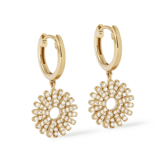 Solid Gold Rising Sun Huggie Earrings