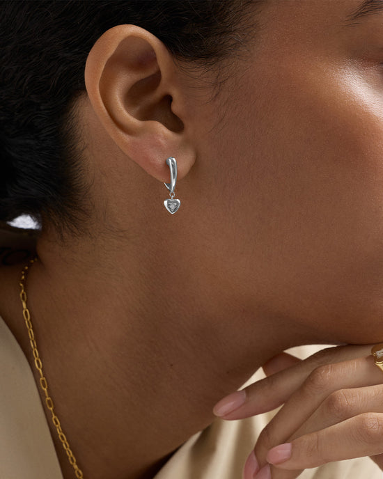 Silver Biography Heart Hoop Drop Earrings