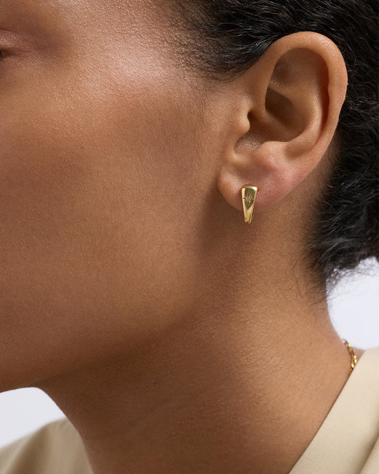 Gold Biography Heart Huggie Earrings