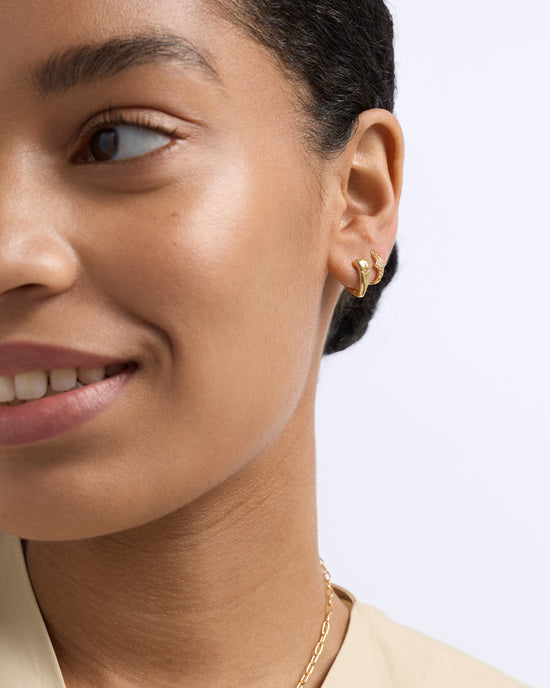 Gold Biography Heart Huggie Earrings