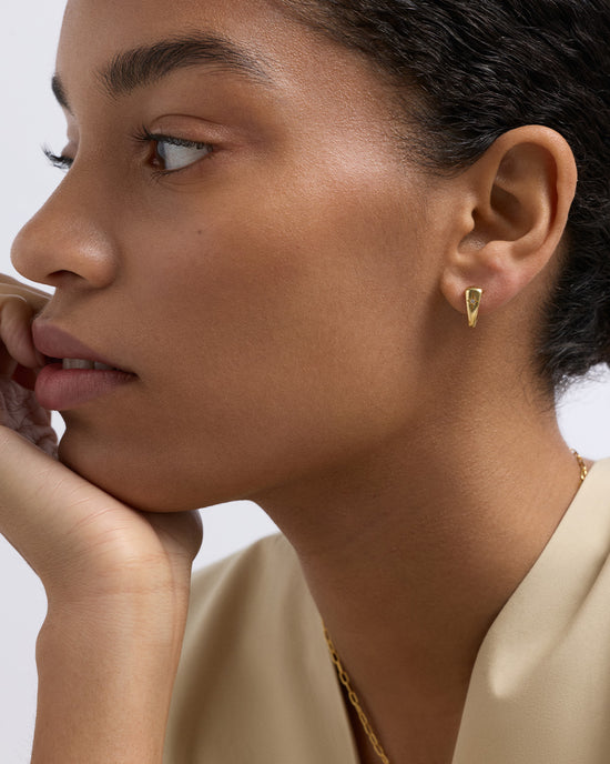 Gold Biography Heart Huggie Earrings