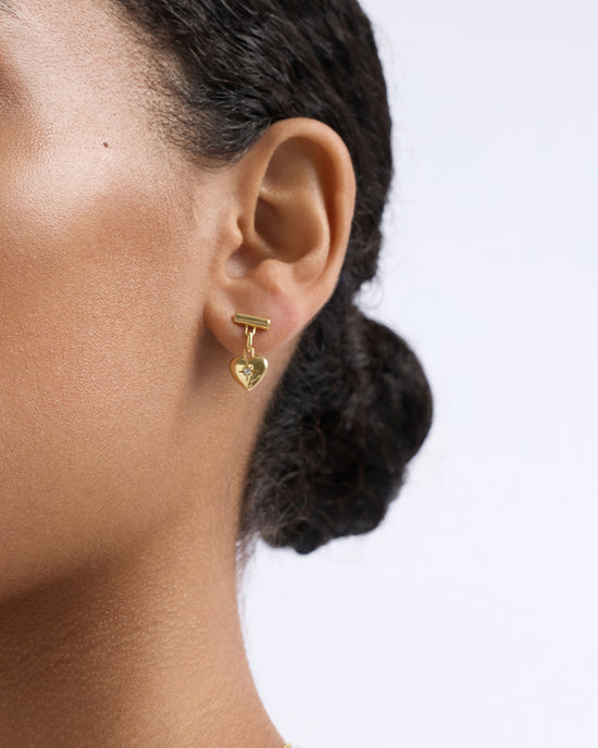 Gold Biography Heart Stud Drop Earrings