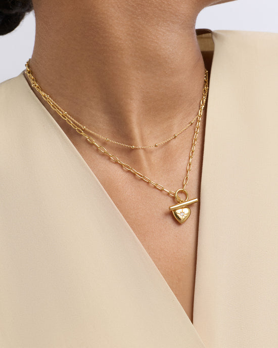 Gold Biography Heart T-Bar Necklace
