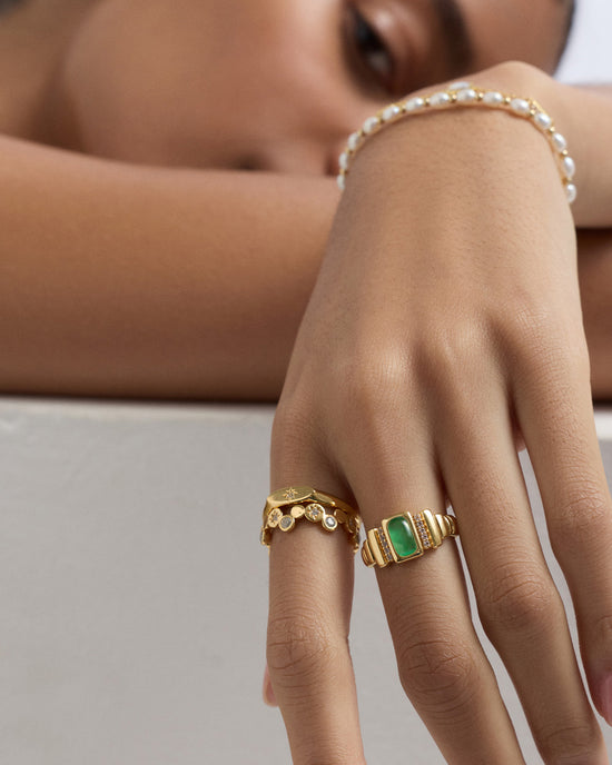 Gold Aurora Ridge Green Chalcedony Ring