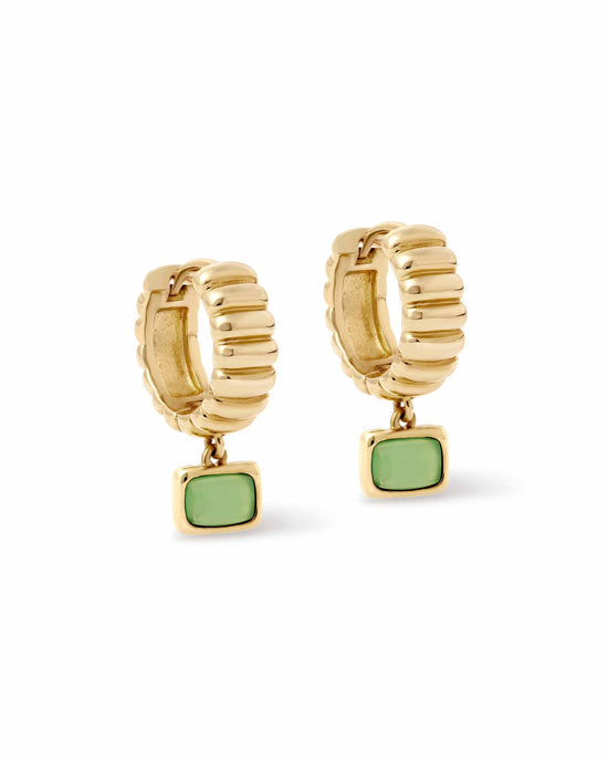 Gold Aurora Ridge Green Chalcedony Drop Huggies