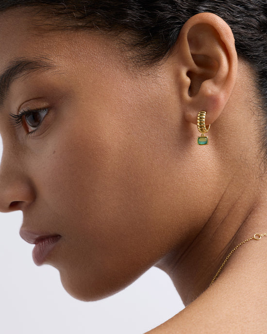 Gold Aurora Ridge Green Chalcedony Drop Huggies