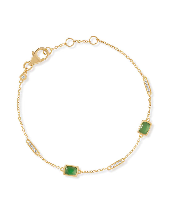 Gold Aurora Ridge Green Chalcedony Station Bracelet