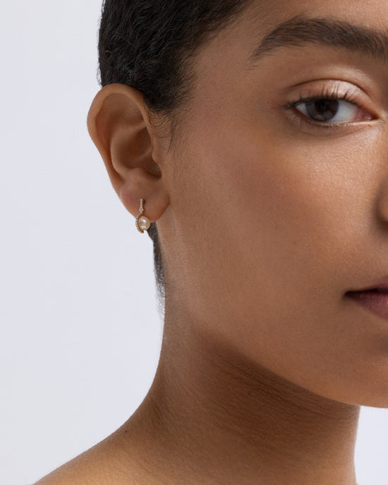 Solid Gold Luna Pearl and Diamond Stud Earrings