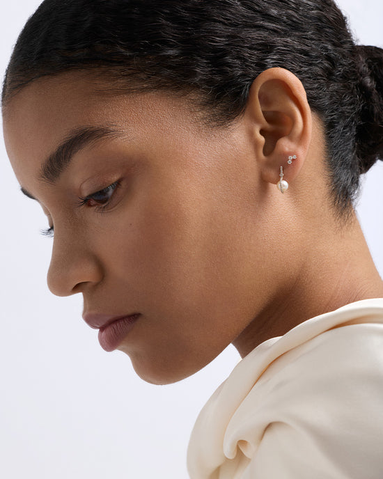 Solid Gold Luna Pearl and Diamond Stud Earrings