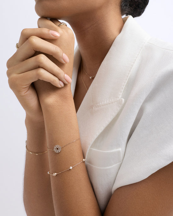 Solid Gold Luna Pearl and Diamond Bracelet