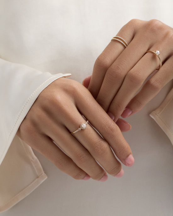 Solid Gold Luna Pearl and Diamond Ring