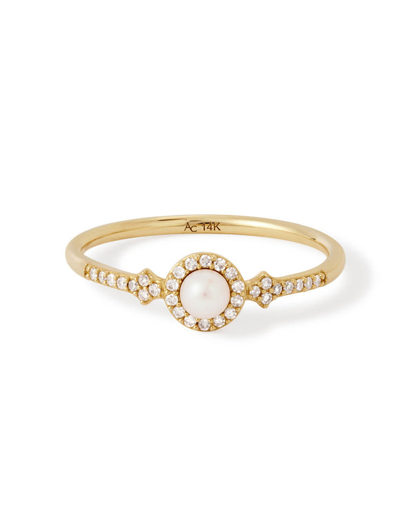 Solid Gold Luna Pearl and Diamond Ring