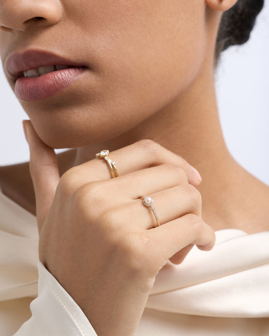 Solid Gold Luna Pearl and Diamond Ring