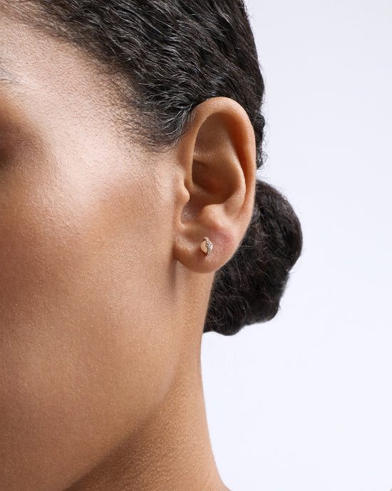 Solid Gold Luna Mini Pearl and Diamond Stud Earrings