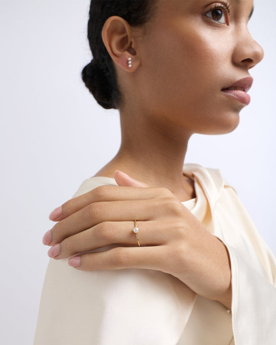 Solid Gold Luna Mini Pearl Ring