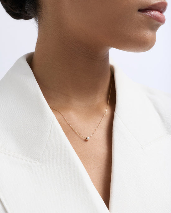 Solid Gold Luna Mini Pearl Necklace