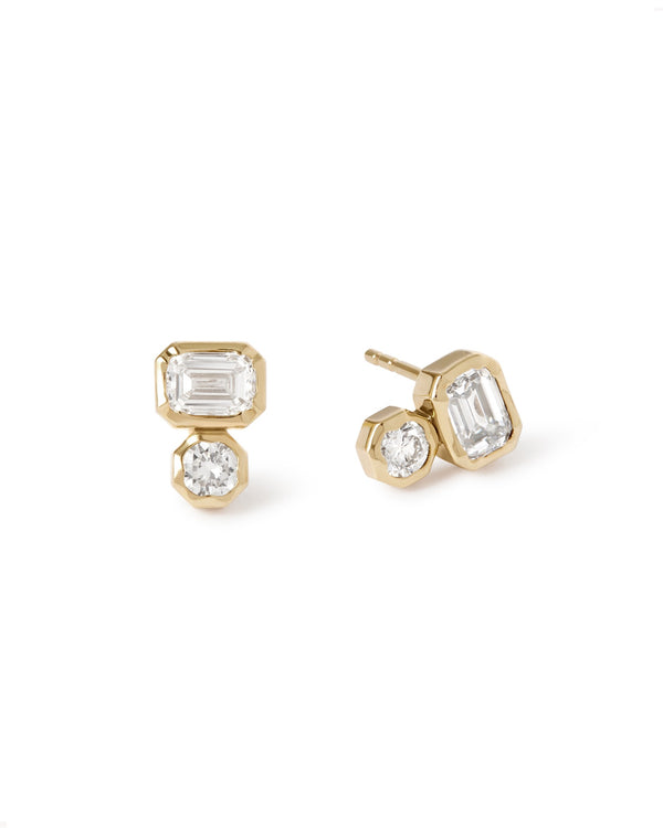 Solid Gold Toi et Moi Diamond Stud Earrings