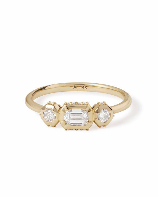 Solid Gold Deco Trilogy Emerald Cut Diamond Ring