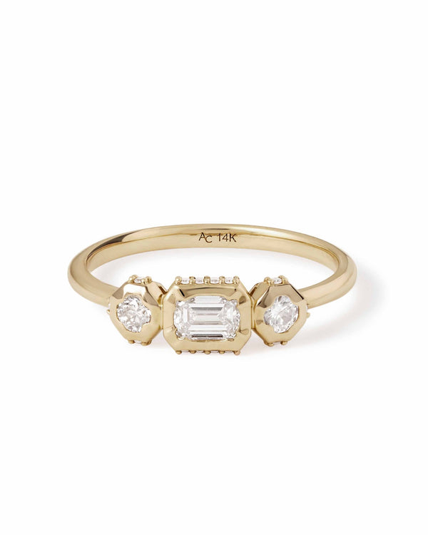 Solid Gold Deco Trilogy Emerald Cut Diamond Ring