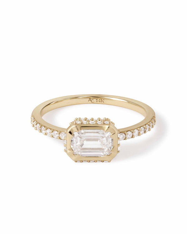 Solid Gold Deco Emerald Cut Diamond Ring