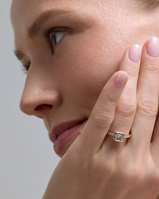 Solid Gold Deco Emerald Cut Diamond Ring