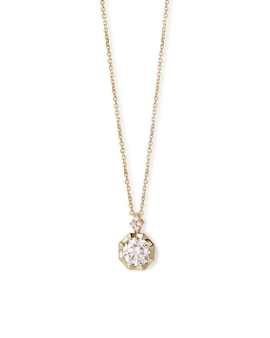 Solid Gold Large Solitaire Diamond Pendant Necklace