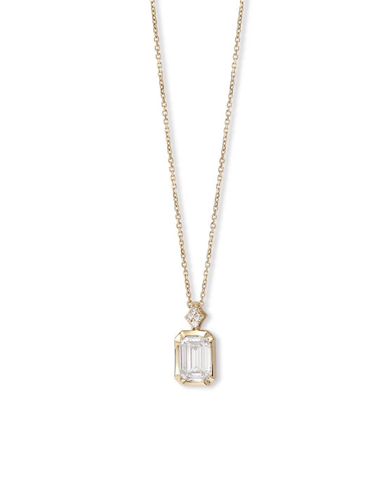 Solid Gold Large Emerald Cut Diamond Pendant Necklace